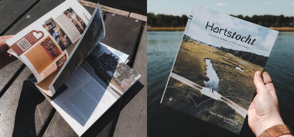 Twee foto's van Hart van Limburg Magazine Hartstocht aan het water.