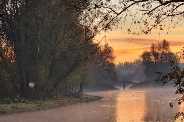 Zonsopgang bij natuurgebied Negenoord-Kerkeweerd, onderdeel van de LAW RivierPark Maasvallei
