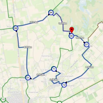 Kaart met knooppunten van de Boeren van de Peel fietsroute