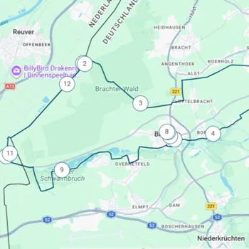 Uitsnede van de kaart met knooppunten van de fietsroute Grenzgeschichten