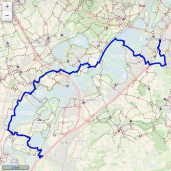 Uitsnede van de kaart met knooppunten van de wandelroute het Wilde Vrouwenpad.